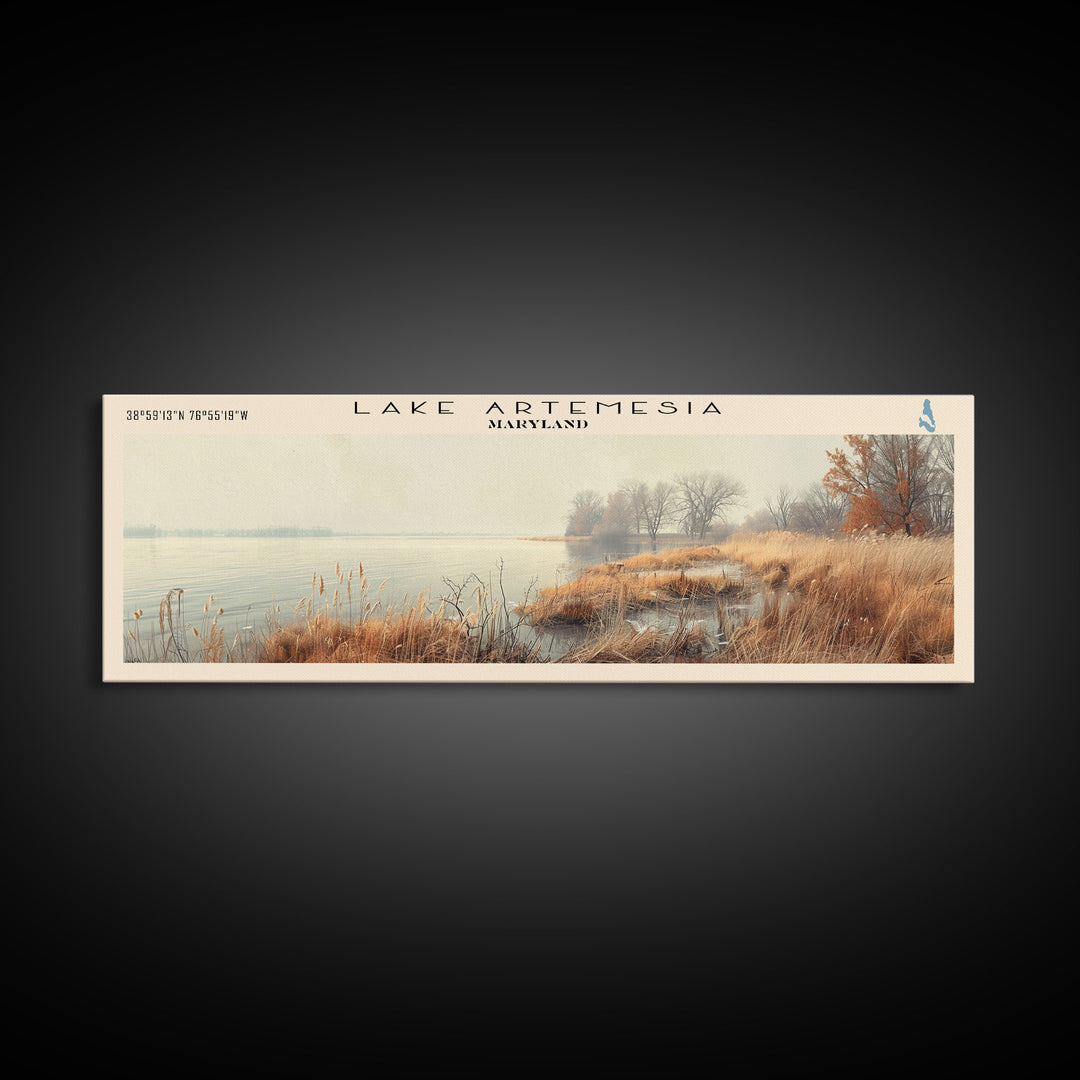 Lake Artemesia Maryland Framed Canvas Print, Lake House Art, Panoramic Wall Art, Travel Poster, Scenic Lake Painting, Home Decor