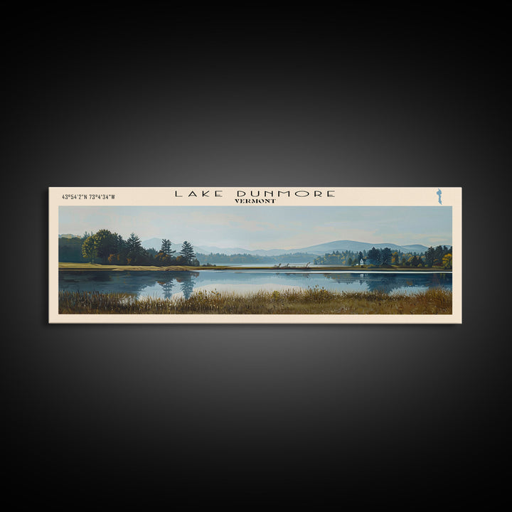 Lake Dunmore Vermont Framed Canvas Print, Lake House Decor, Panoramic Wall Art, Travel Poster, Stunning Landscape Painting, Home Art