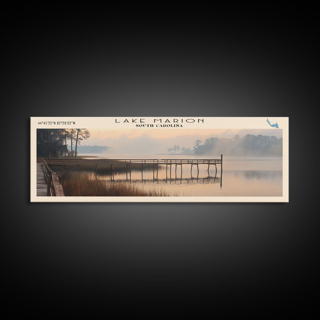 Lake Marion South Carolina Framed Canvas Print, Lake House Decor, Panoramic Wall Art, Travel Poster, Serene Lake Painting, Boho Art