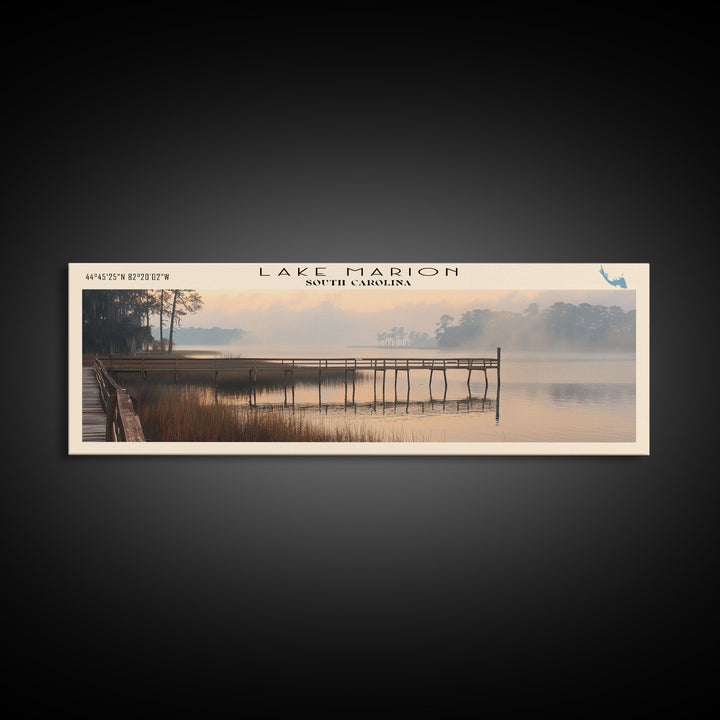 Lake Marion South Carolina Framed Canvas Print, Lake House Decor, Panoramic Wall Art, Travel Poster, Serene Lake Painting, Boho Art