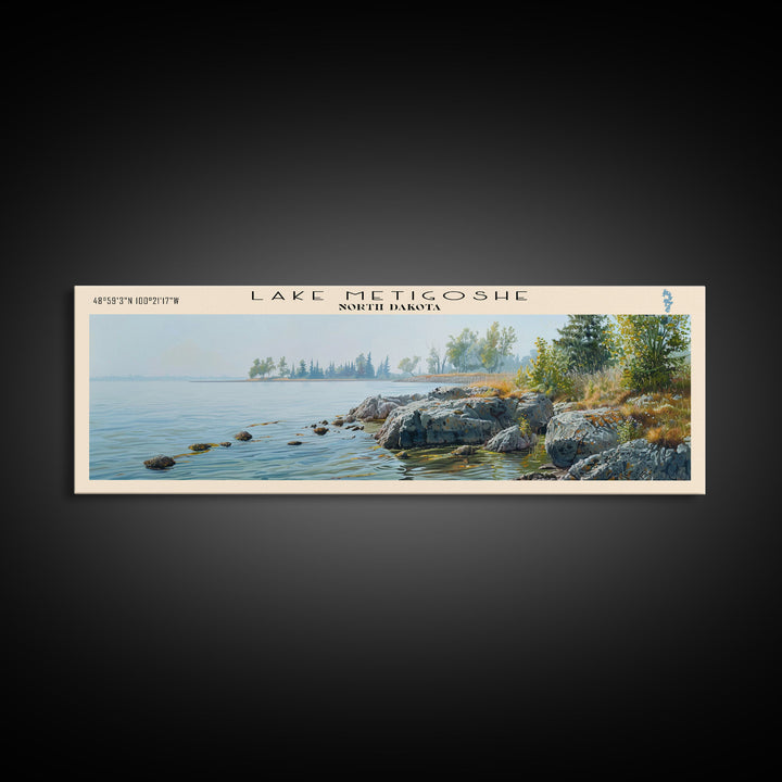 Lake Metigoshe North Dakota Framed Canvas Print, Lake House Decor, Panoramic Wall Art, Travel Poster, Serene Landscape Painting, Living Room Decor