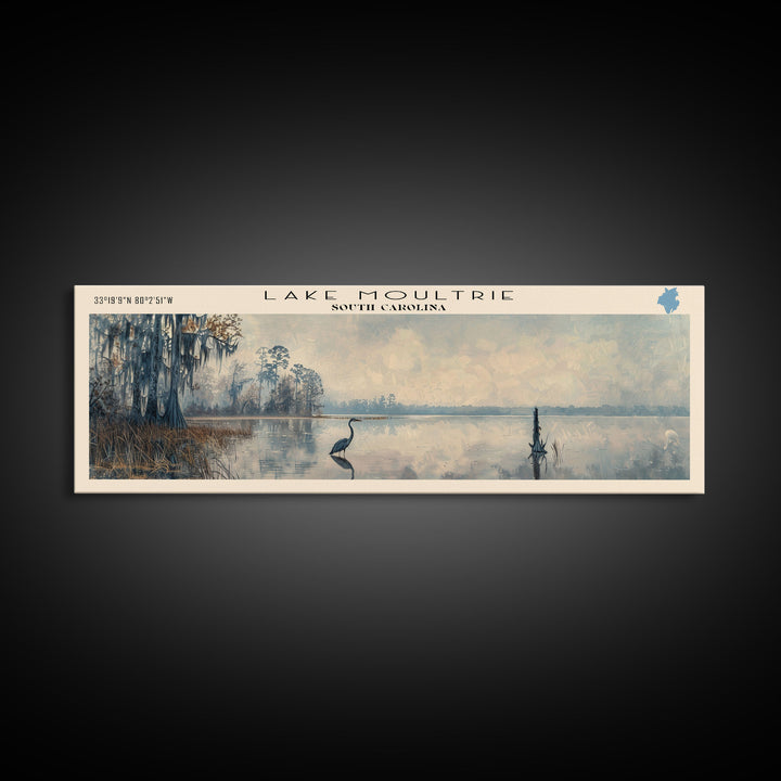 Lake Moultrie South Carolina Framed Canvas Print, Lake House Decor, Panoramic Wall Art, Travel Poster, Serene Landscape Painting, Bedroom Decor