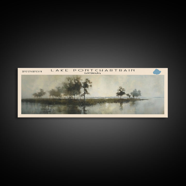 Lake Pontchartrain Framed Canvas Print, Lake House Decor, Panoramic Wall Art, Travel Poster, Stunning Landscape Painting, Bedroom Decor