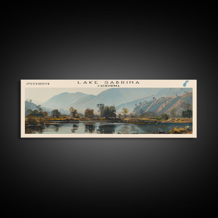 Lake Sabrina California Framed Canvas Print, Lake House Decor, Panoramic Wall Art, Travel Poster, Serene Landscape Painting, Rustic Art