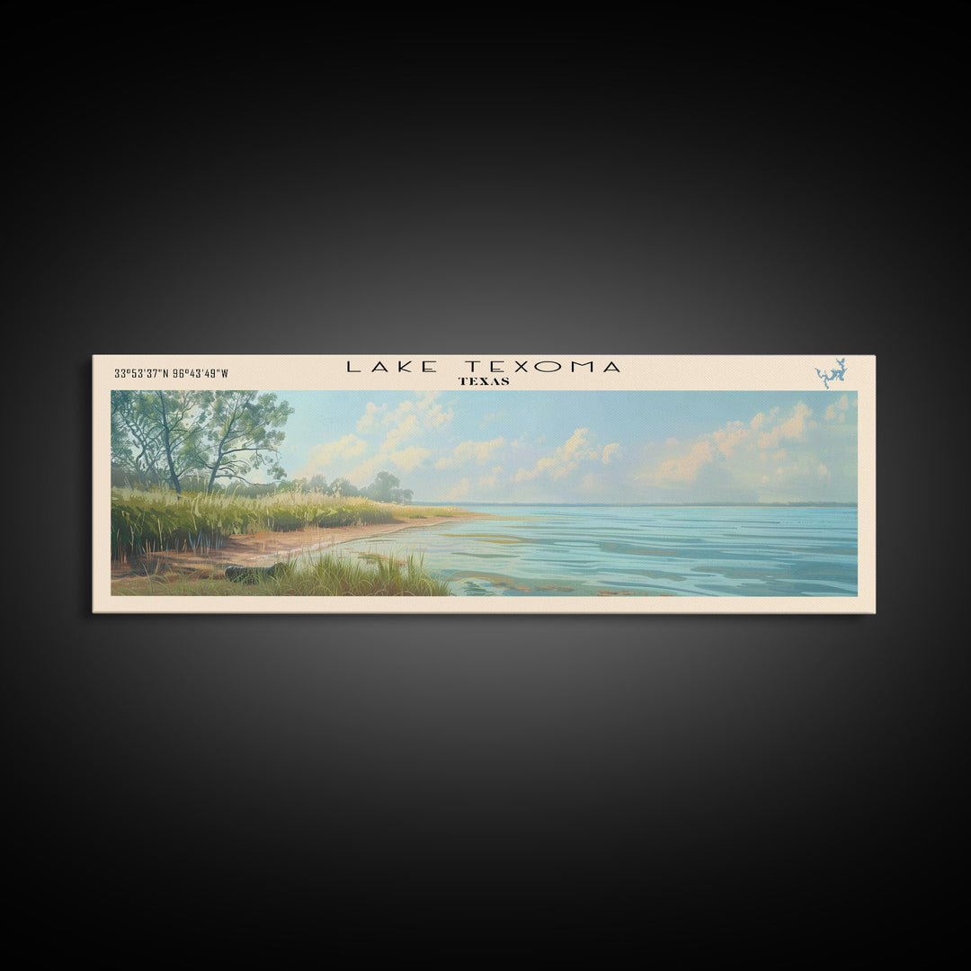 Lake Texoma Texas Framed Canvas Print, Lake House Decor, Panoramic Wall Art, Travel Poster, Stunning Landscape Painting, Cottage Art