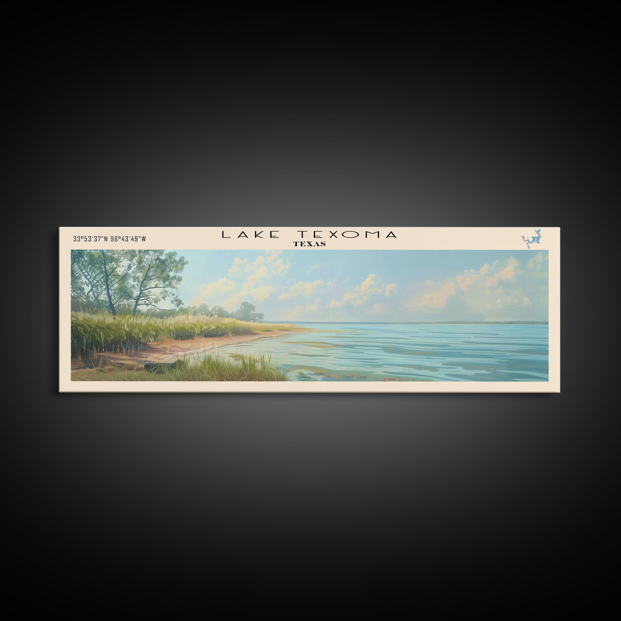 Lake Texoma Texas Framed Canvas Print, Lake House Decor, Panoramic Wall Art, Travel Poster, Stunning Landscape Painting, Cottage Art