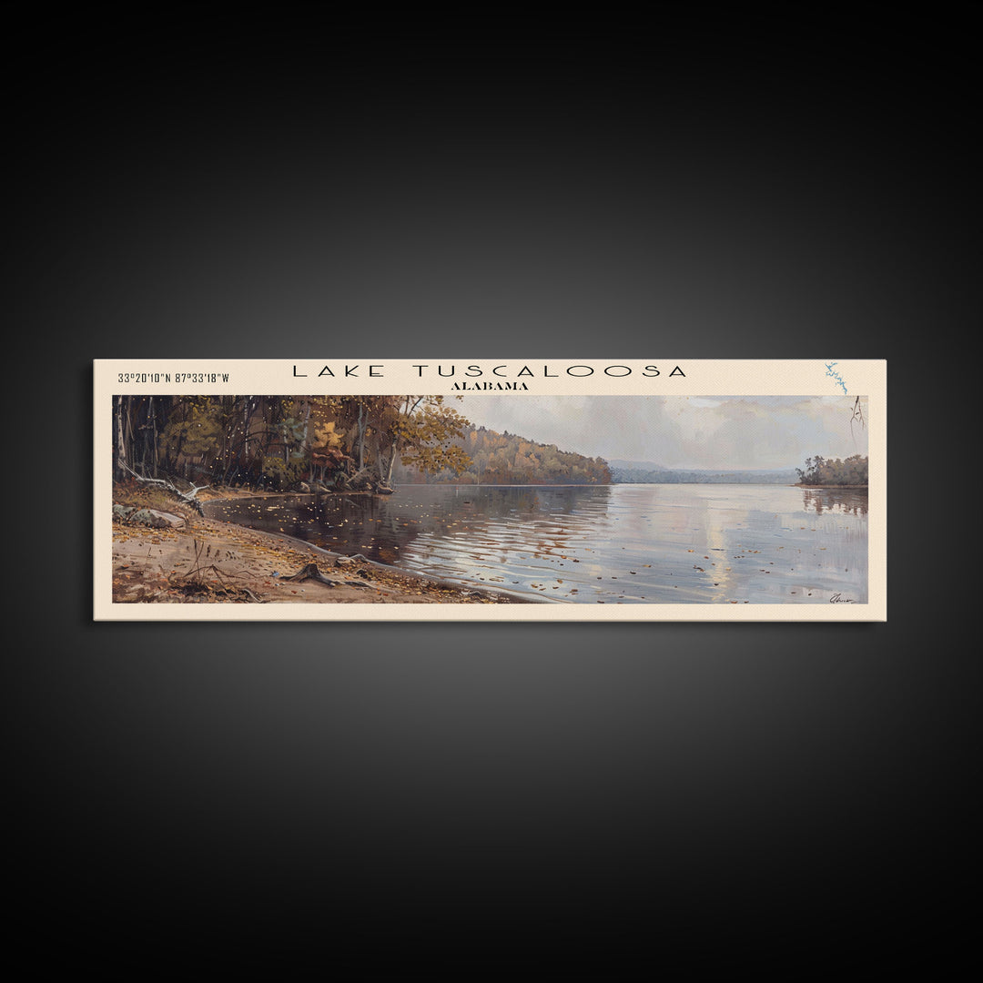 Lake Tuscaloosa Alabama Framed Canvas Print, Lake House Decor, Panoramic Wall Art, Travel Poster, Scenic Landscape Painting, Living Room Decor