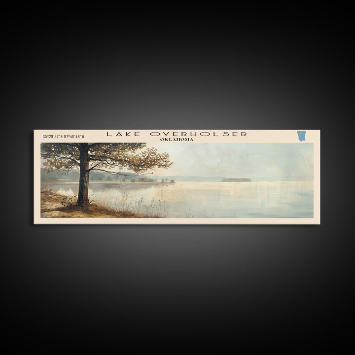 Lake Verholser Oklahoma Framed Canvas Print, Lake House Decor, Panoramic Wall Art, Travel Poster, Landscape Painting, Contemporary Art