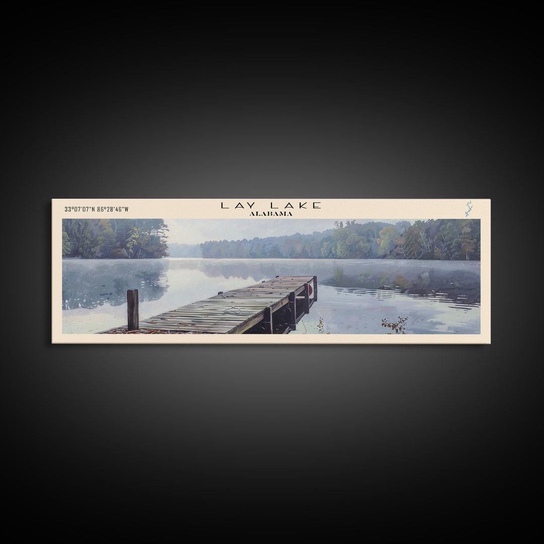 Lay Lake Alabama Framed Canvas Print, Lake House Decor, Panoramic Wall Art, Travel Poster, Beautiful Landscape Painting, Modern Art