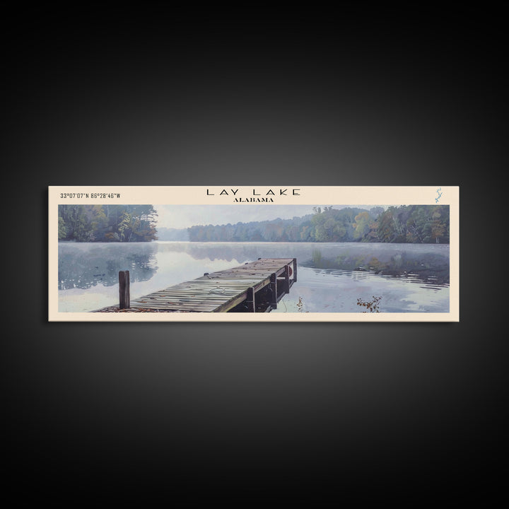 Lay Lake Alabama Framed Canvas Print, Lake House Decor, Panoramic Wall Art, Travel Poster, Beautiful Landscape Painting, Modern Art