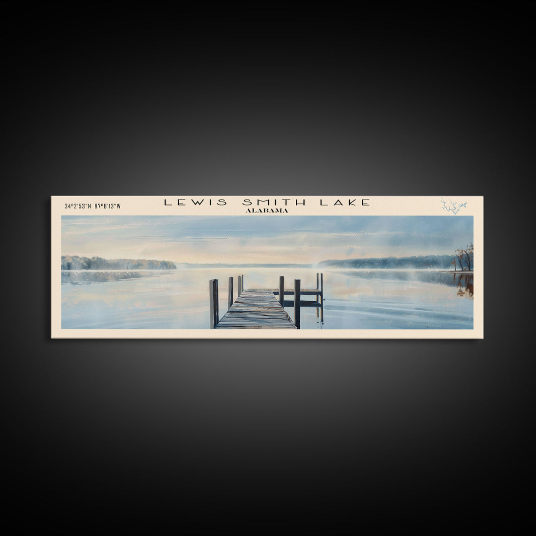 Lewis Smith Lake Alabama Framed Canvas Print, Lake House Decor, Panoramic Wall Art, Travel Poster, Landscape Painting, Modern Art