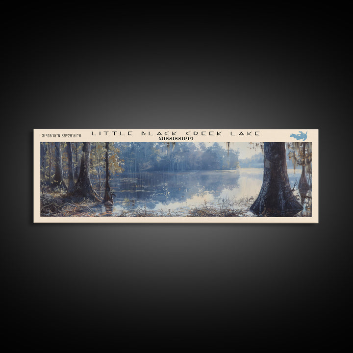 Little Black Creek Lake Mississippi Framed Canvas Print, Lake House Decor, Panoramic Wall Art, Travel Poster, Landscape Painting, Living Room Decor