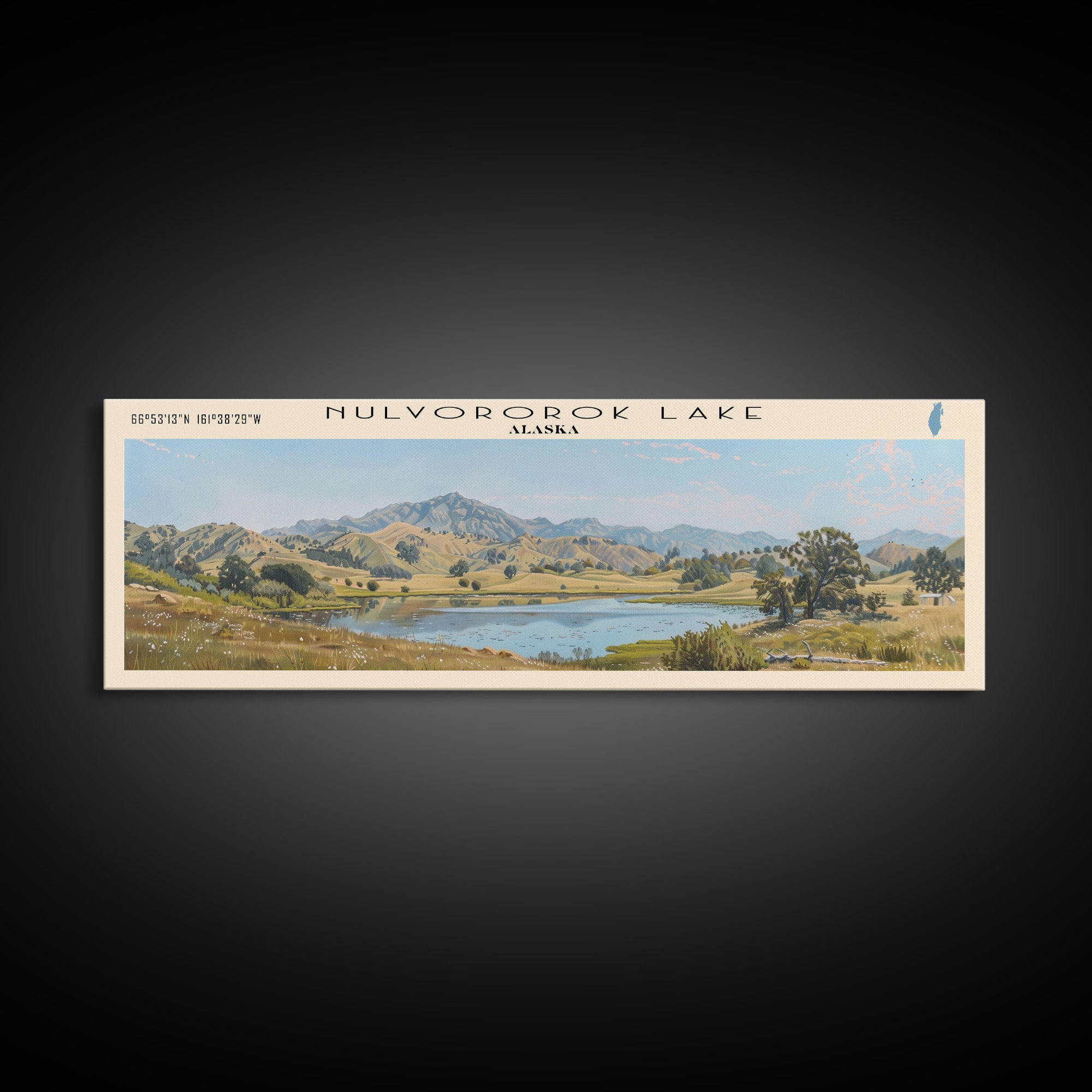 Nulvororok Lake Framed Canvas Print, Lake House Decor, Panoramic Wall Art, Travel Poster, Landscape Painting, Modern Art