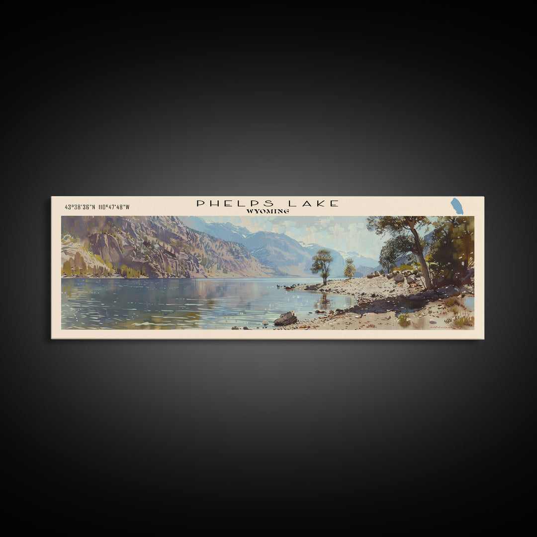 Phelps Lake Wyoming Framed Canvas Print, Lake House Decor, Panoramic Wall Art, Travel Poster, Beautiful Landscape Painting, Bedroom Decor