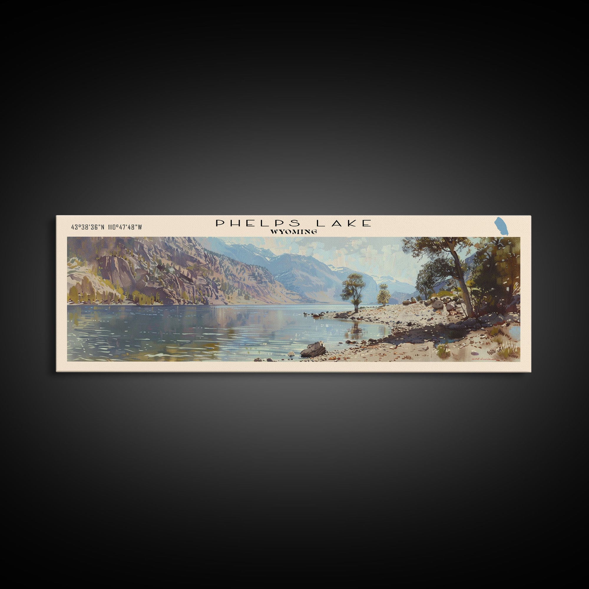 Phelps Lake Wyoming Framed Canvas Print, Lake House Decor, Panoramic Wall Art, Travel Poster, Beautiful Landscape Painting, Bedroom Decor