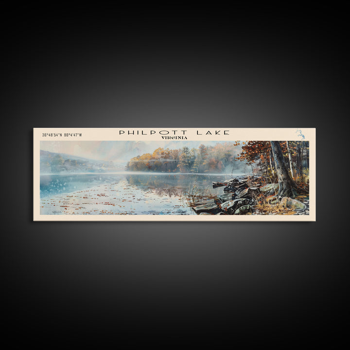 Philpott Lake Virginia Framed Canvas Print, Lake House Decor, Panoramic Travel Poster, Scenic Wall Art, Living Room Decor
