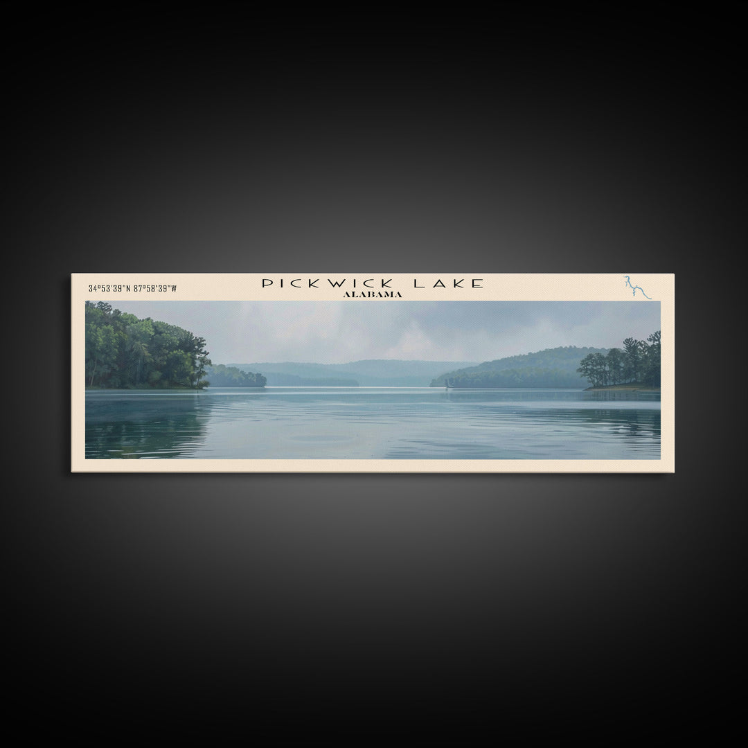 Pickwick Lake Alabama Framed Canvas Print, Lake House Decor, Panoramic Travel Poster, Scenic Wall Art, Contemporary Art