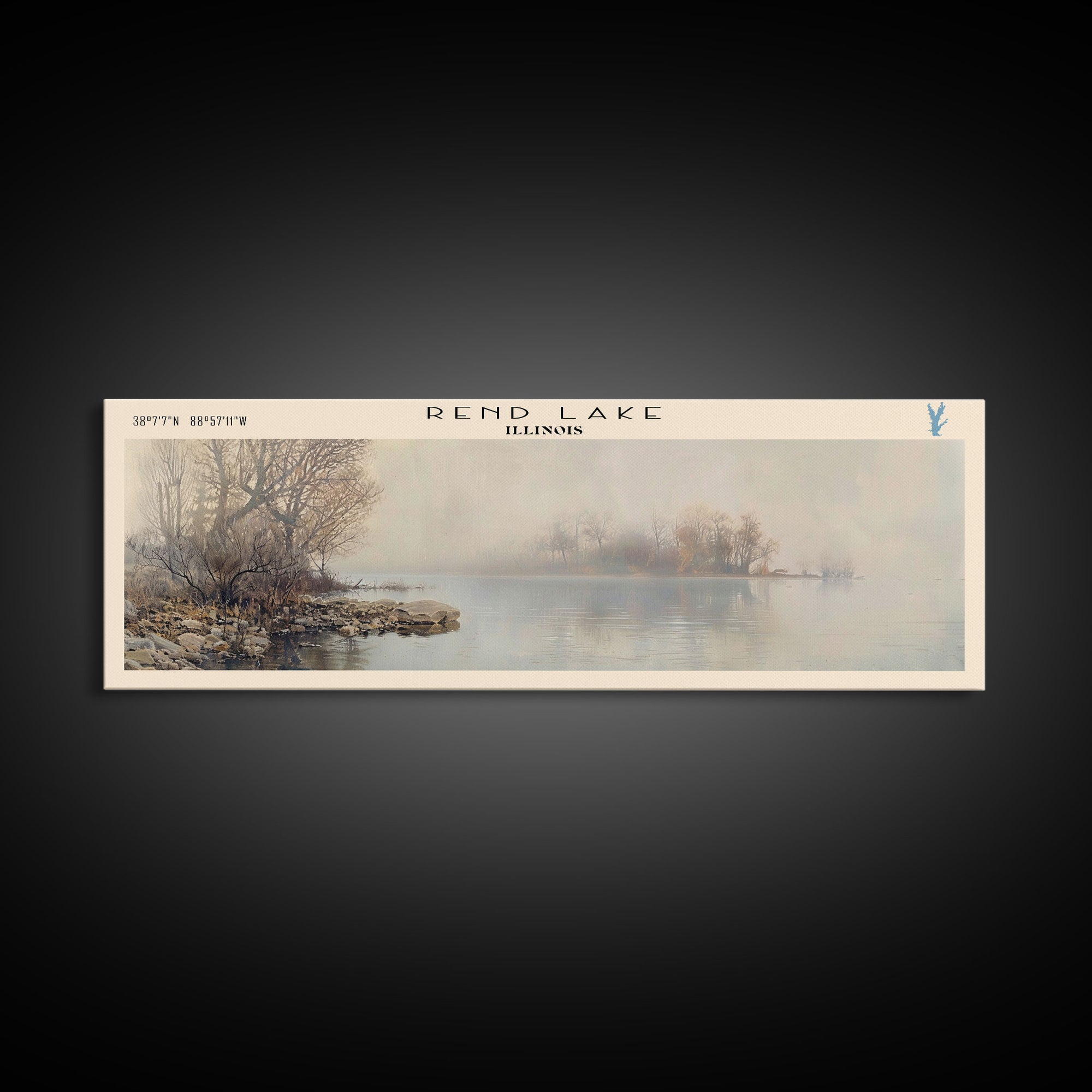 Rend Lake Illinois Framed Canvas Print, Lake House Decor, Panoramic Wall Art, Travel Poster, Beautiful Landscape Painting, Contemporary Art