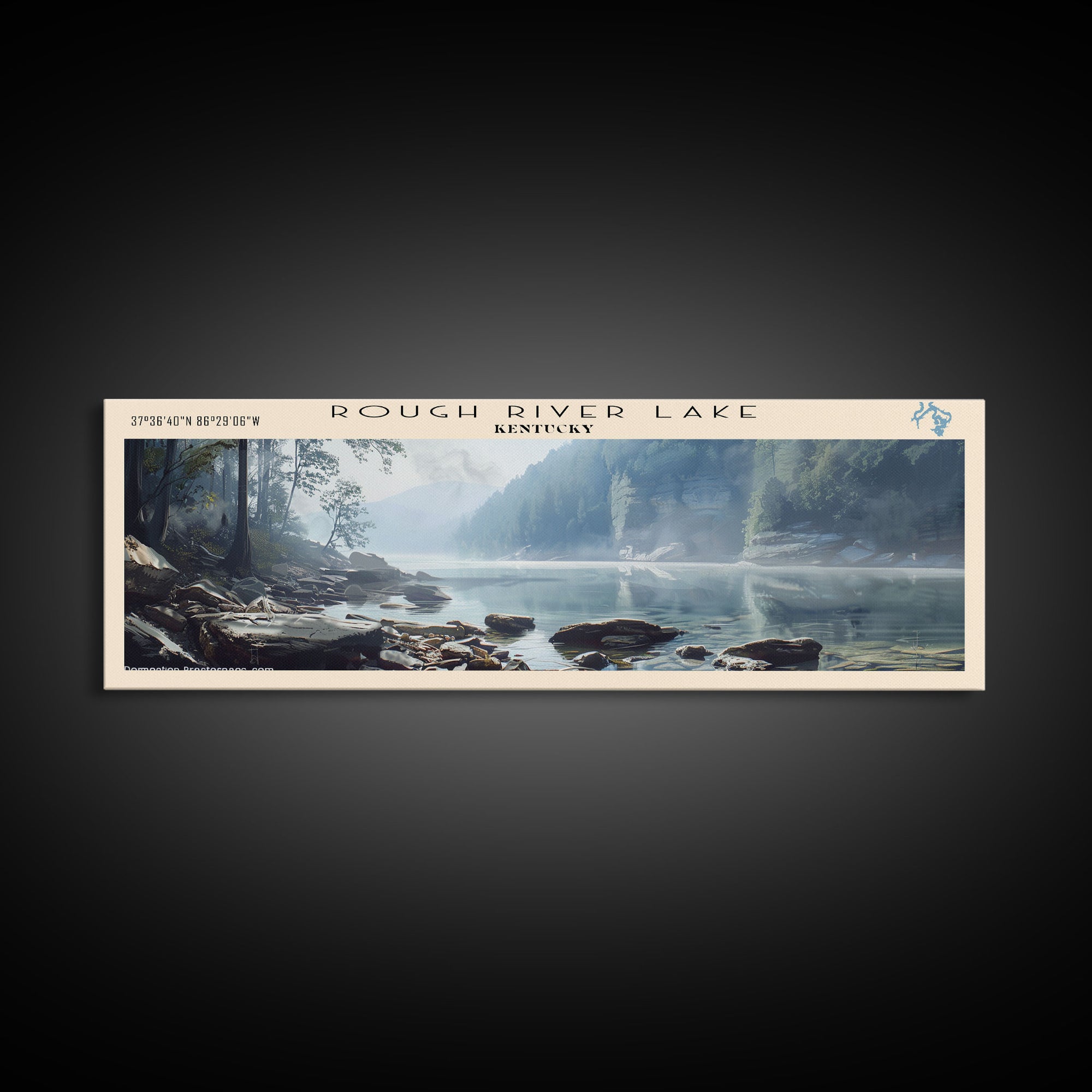 Rough River Lake Kentucky Framed Canvas Print, Lake House Decor, Panoramic Wall Art, Travel Poster, Serene Landscape Painting, Bedroom Decor