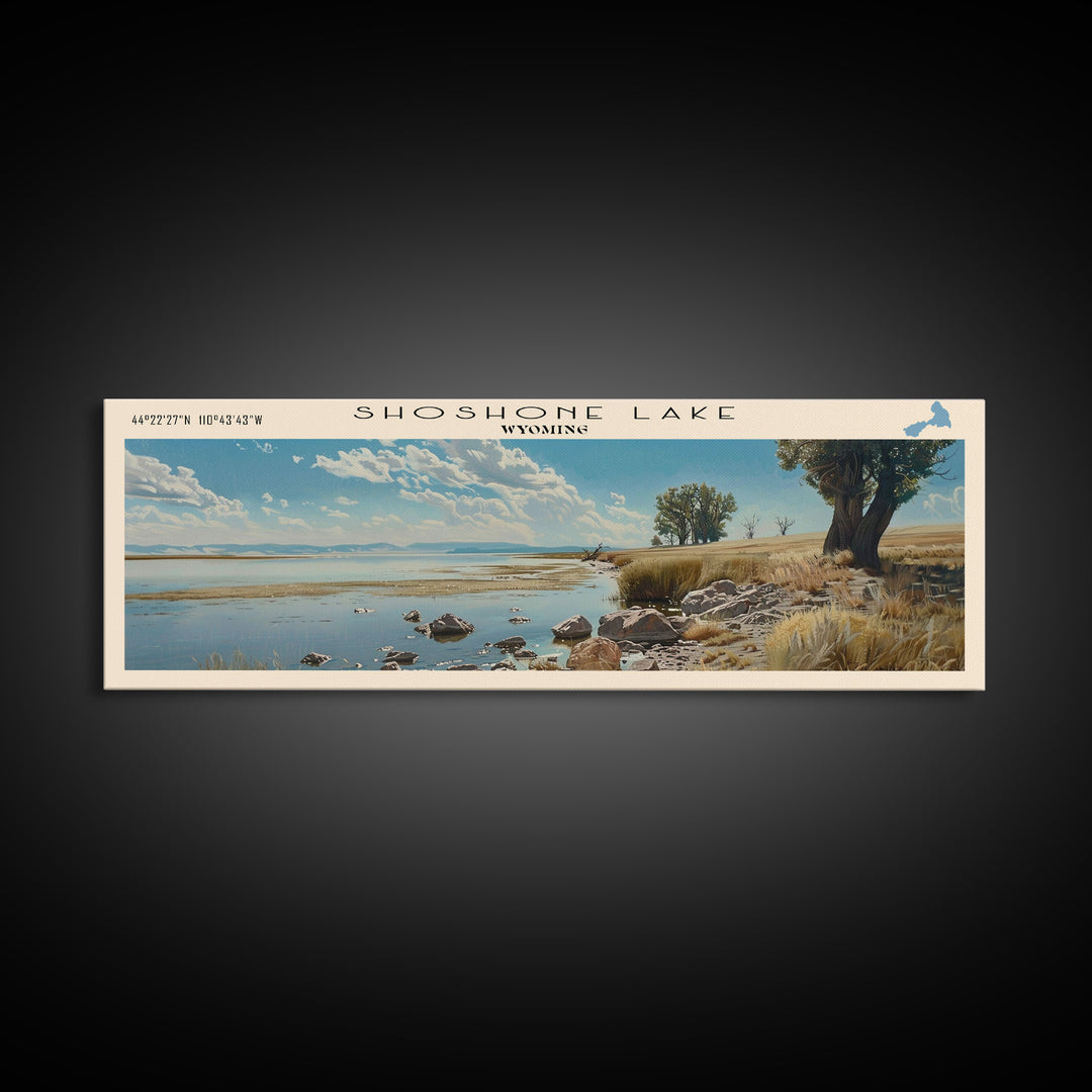 Shoshone Lake Wyoming Panoramic Framed Canvas Print, Lake House Decor, Wall Art, Travel Poster, Tranquil Landscape, Living Room Decor