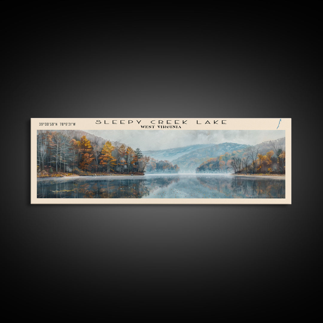 Sleepy Creek Lake West Virginia Panoramic Framed Canvas Print, Lake House Decor, Wall Art, Travel Poster, Serene Lake Painting, Living Room Decor