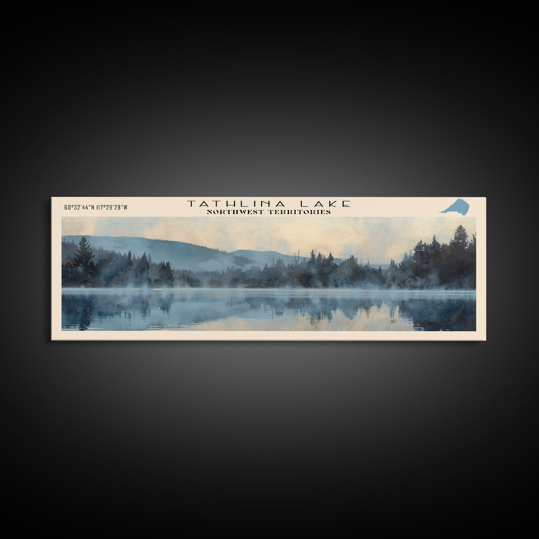 Tathlina Lake Panoramic Wall Art, Framed Canvas Print, Lake House Decor, Travel Poster, Scenic Landscape, Bedroom Decor, Nature Art