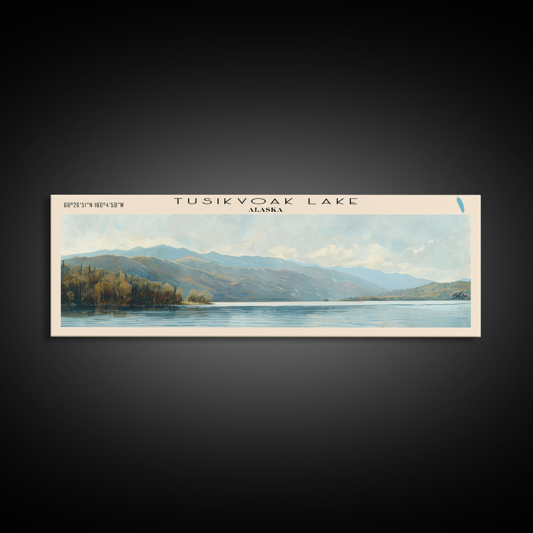 Tusikvoak Lake Panoramic Wall Art, Framed Canvas Print, Lake House Decor, Travel Poster, Serene Landscape, Home Decor
