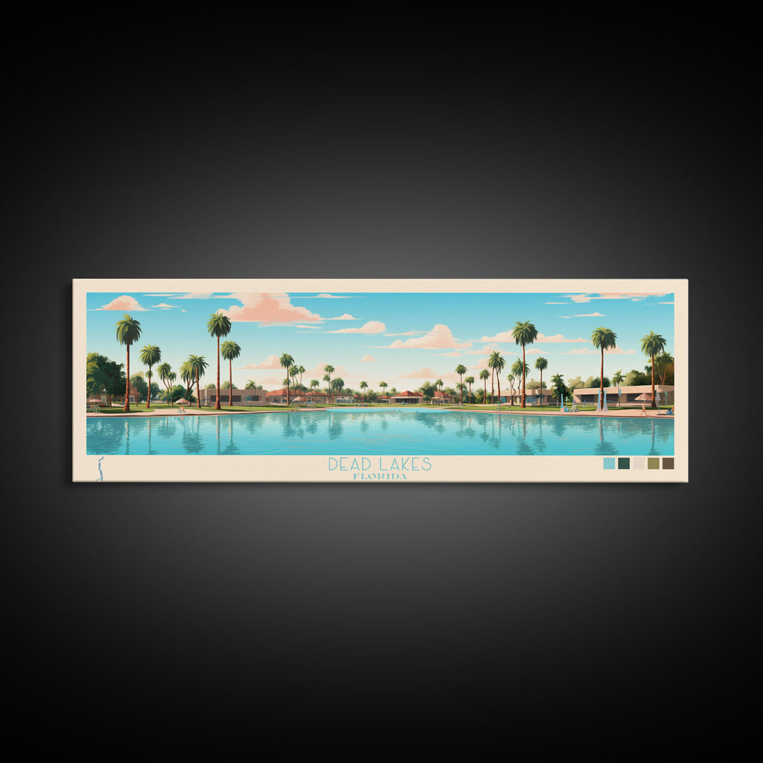 Dead Lakes Florida Framed Canvas Print, Midcentury Modern Panoramic Wall Art, Bedroom Decor, Pop Art, Travel Poster Art, Scenic Nature Painting