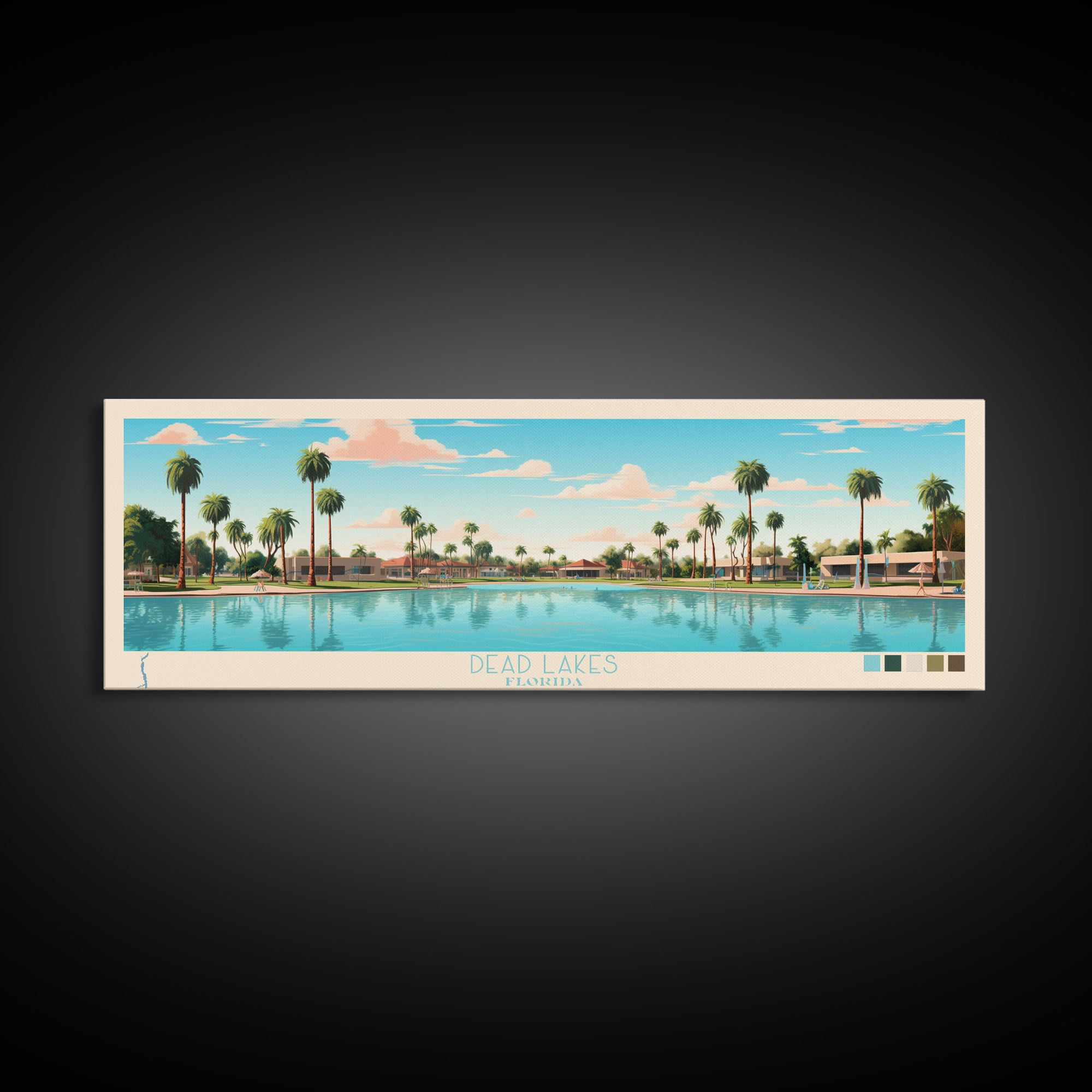 Dead Lakes Florida Framed Canvas Print, Midcentury Modern Panoramic Wall Art, Bedroom Decor, Pop Art, Travel Poster Art, Scenic Nature Painting