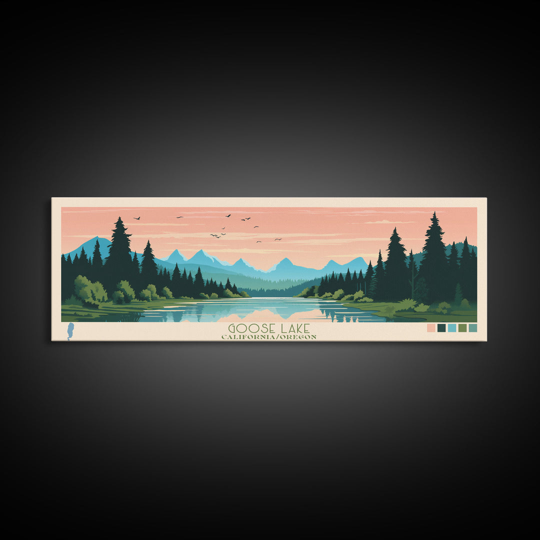 Goose Lake California Oregon Framed Canvas Print, Panoramic Wall Art, Midcentury Modern, Pop Art, Living Room Decor, Travel Poster, Lake View, Nature Art