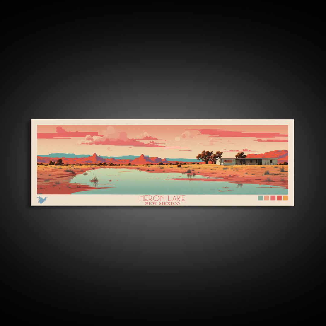 Heron Lake New Mexico Framed Canvas Print, Panoramic Art, Midcentury Modern, Pop Art, Bedroom Decor, Travel Poster, Artistic Decor, Home Decor