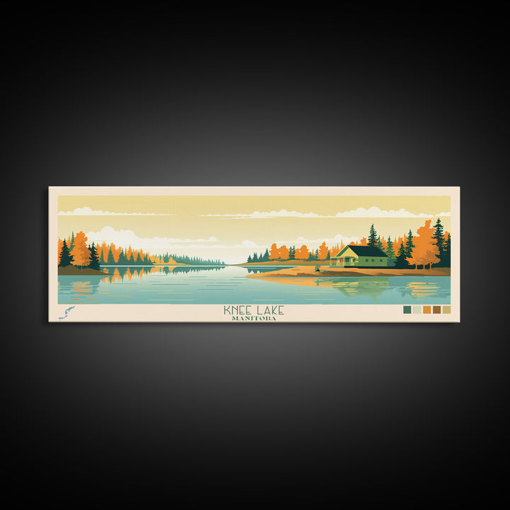Knee Lake Manitoba Framed Canvas Print, Panoramic Wall Art, Midcentury Modern, Pop Art, Bedroom Art, Travel Poster, Lake House Art