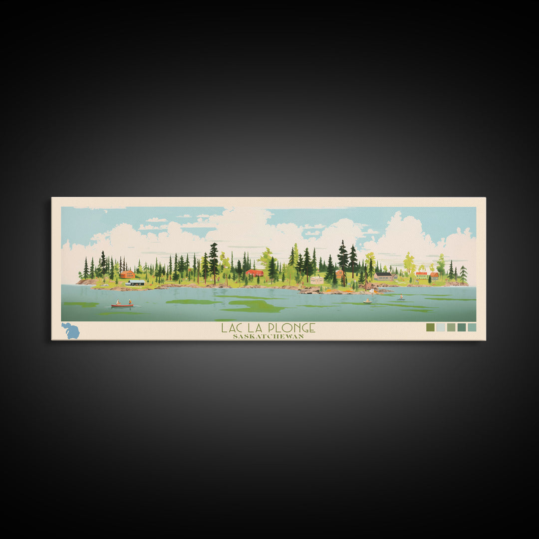 Lac La Plonge Saskatchewan Framed Canvas Print, Panoramic Wall Art, Midcentury Modern, Pop Art, Bedroom Art, Travel Poster, Living Room Decor