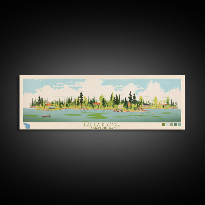 Lac La Plonge Saskatchewan Framed Canvas Print, Panoramic Wall Art, Midcentury Modern, Pop Art, Bedroom Art, Travel Poster, Living Room Decor