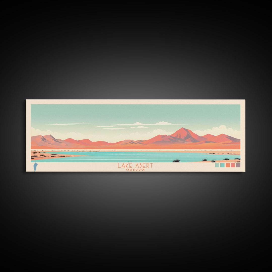 Lake Abert Oregon Framed Canvas Print, Panoramic Wall Art, Midcentury Modern, Pop Art, Bedroom Art, Travel Poster, Living Room Decor