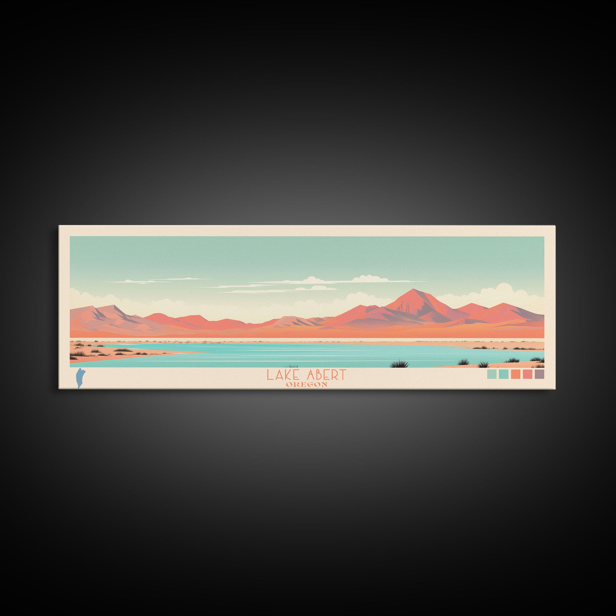 Lake Abert Oregon Framed Canvas Print, Panoramic Wall Art, Midcentury Modern, Pop Art, Bedroom Art, Travel Poster, Living Room Decor