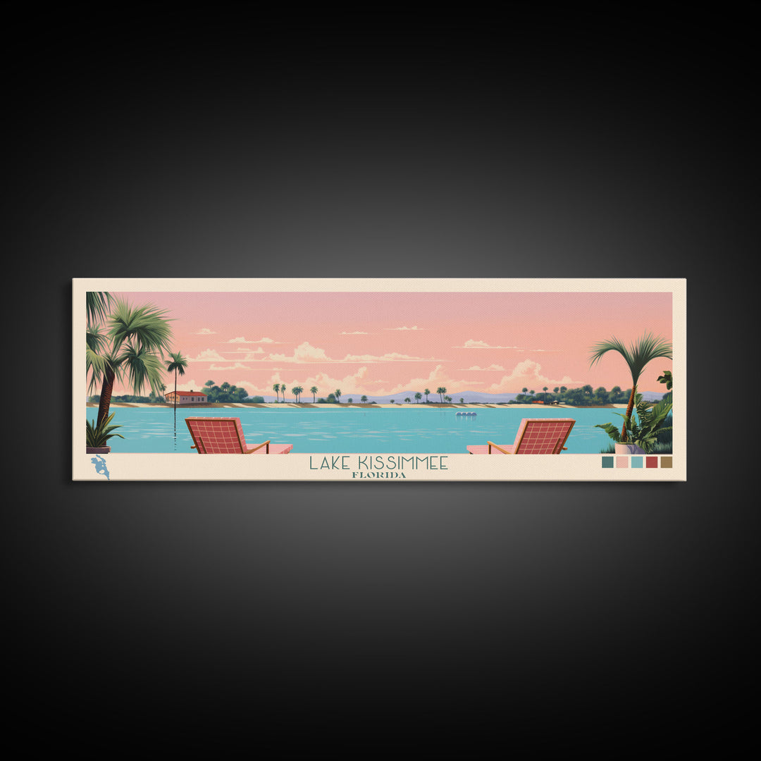 Lake Kissimmee Florida Framed Canvas Print, Panoramic Wall Art, Midcentury Modern, Pop Art, Living Room Decor, Travel Poster, Bedroom Art