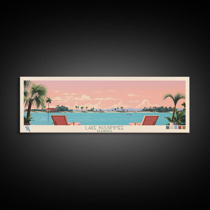 Lake Kissimmee Florida Framed Canvas Print, Panoramic Wall Art, Midcentury Modern, Pop Art, Living Room Decor, Travel Poster, Bedroom Art
