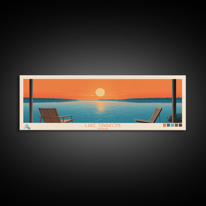 Lake Tawakoni Texas Framed Canvas Print, Panoramic Wall Art, Midcentury Modern, Pop Art, Bedroom Art, Travel Poster, Lake House Decor