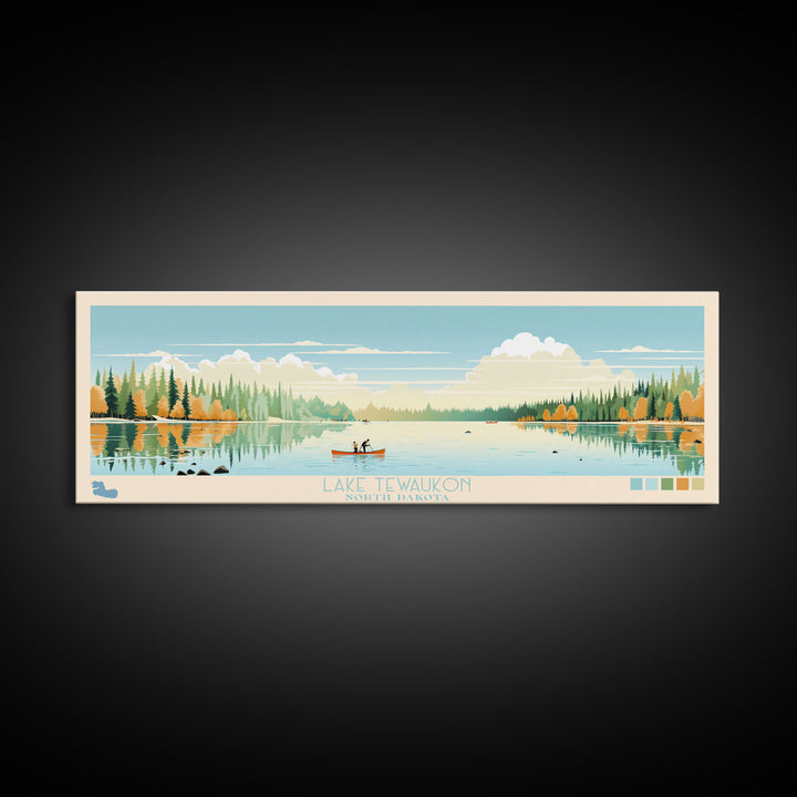 Lake Tewaukon North Dakota Framed Canvas Print, Panoramic Wall Art, Midcentury Modern, Pop Art, Living Room Decor, Travel Poster, Lake House Art