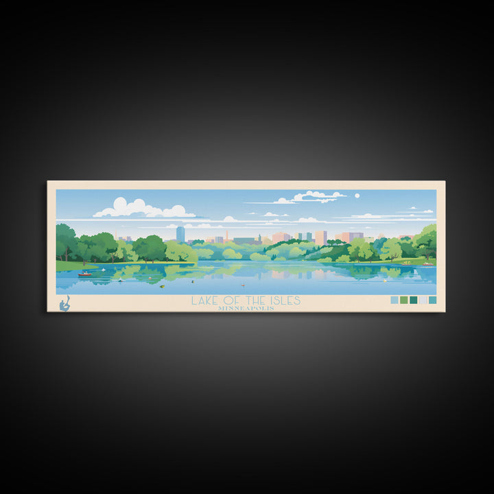 Lake of the Isles Minneapolis Framed Canvas Print, Panoramic Wall Art, Midcentury Modern, Pop Art, Living Room Decor, Travel Poster, Lake House Art