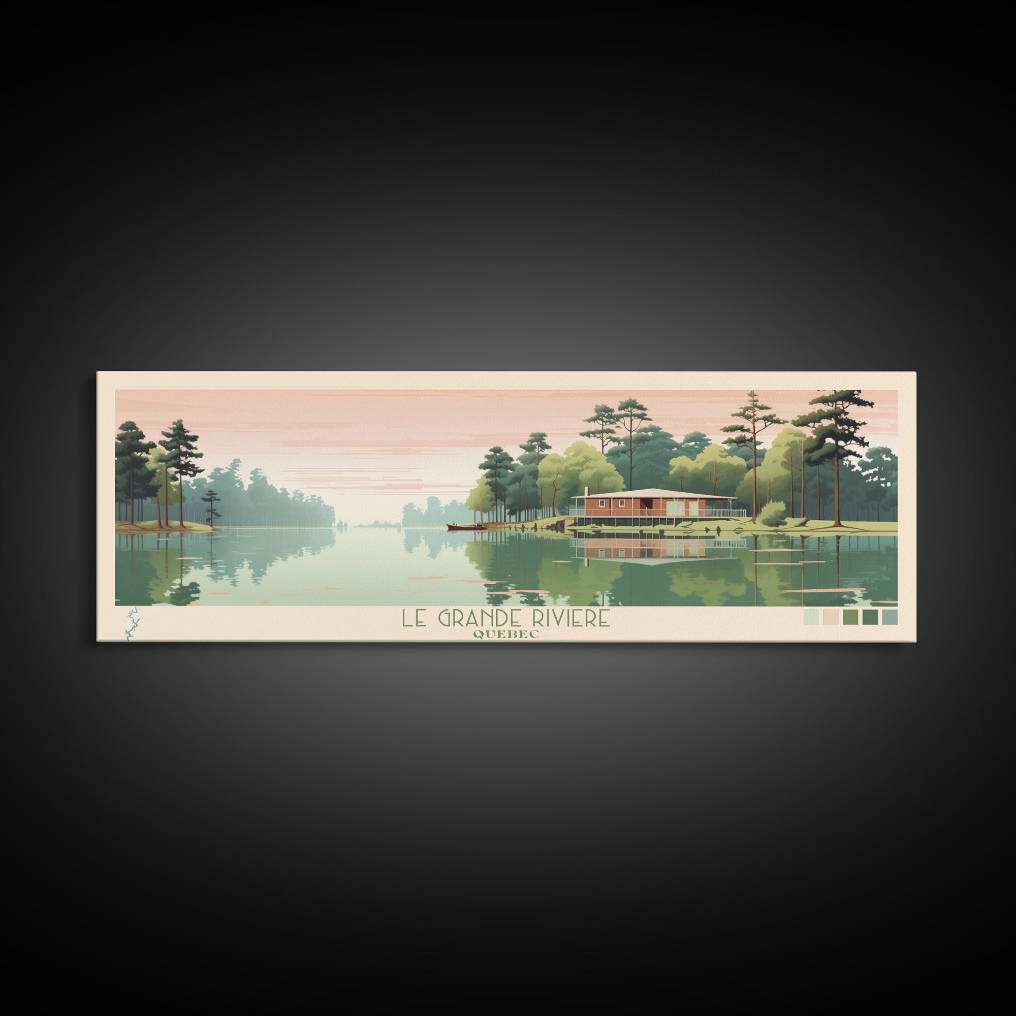 Lay Lake, Alabama Panoramic Wall Art Framed Canvas Print, Midcentury Modern, Pop Art, Home Decor, Travel Poster, Bedroom Art