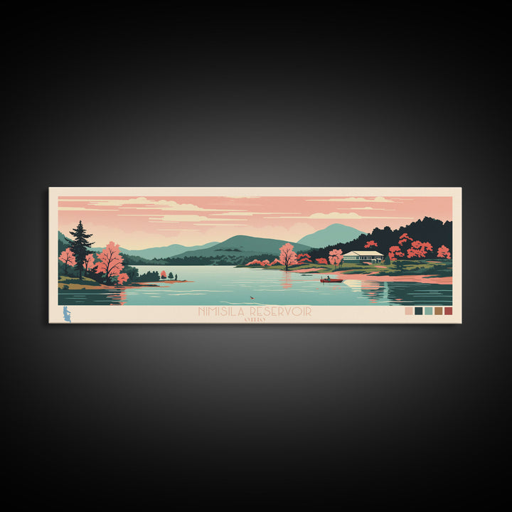 Nimisila Reservoir, Ohio Framed Canvas Print, Panoramic Wall Art, Midcentury Modern, Pop Art, Home Decor, Travel Poster, Living Room Art