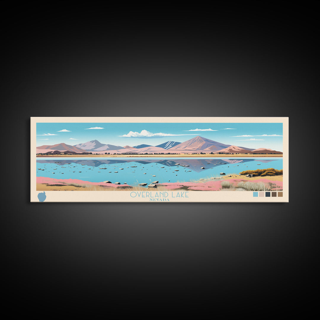 Overland Lake, Nevada Framed Canvas Print, Panoramic Wall Art, Midcentury Modern, Pop Art, Home Decor, Travel Poster, Bedroom Art