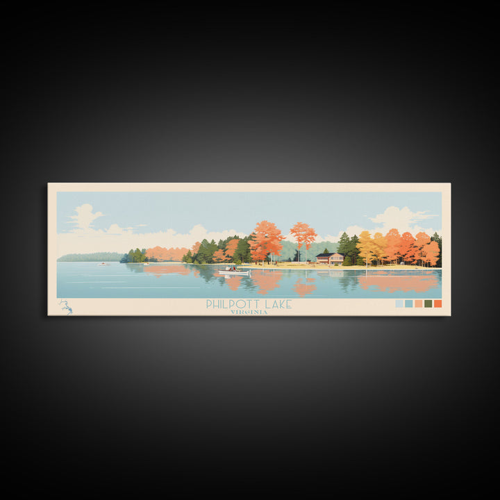 Philpott Lake, Virginia Framed Canvas Print, Panoramic Wall Art, Midcentury Modern, Pop Art, Home Decor, Travel Poster, Living Room Art