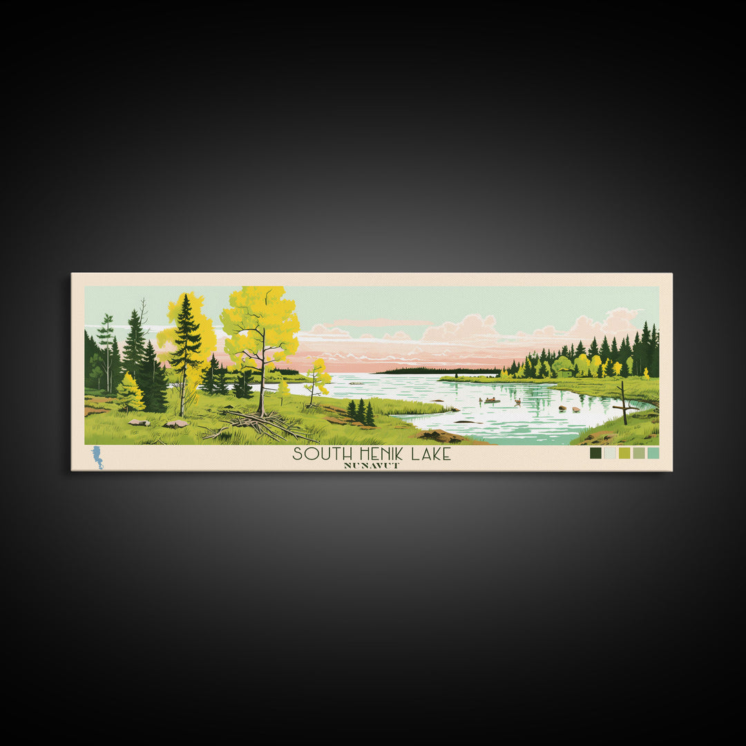 South Henik Lake, Nunavut Framed Canvas Print, Lake House Decor, Midcentury Modern Art, Pop Art, Travel Poster, Bedroom Wall Art