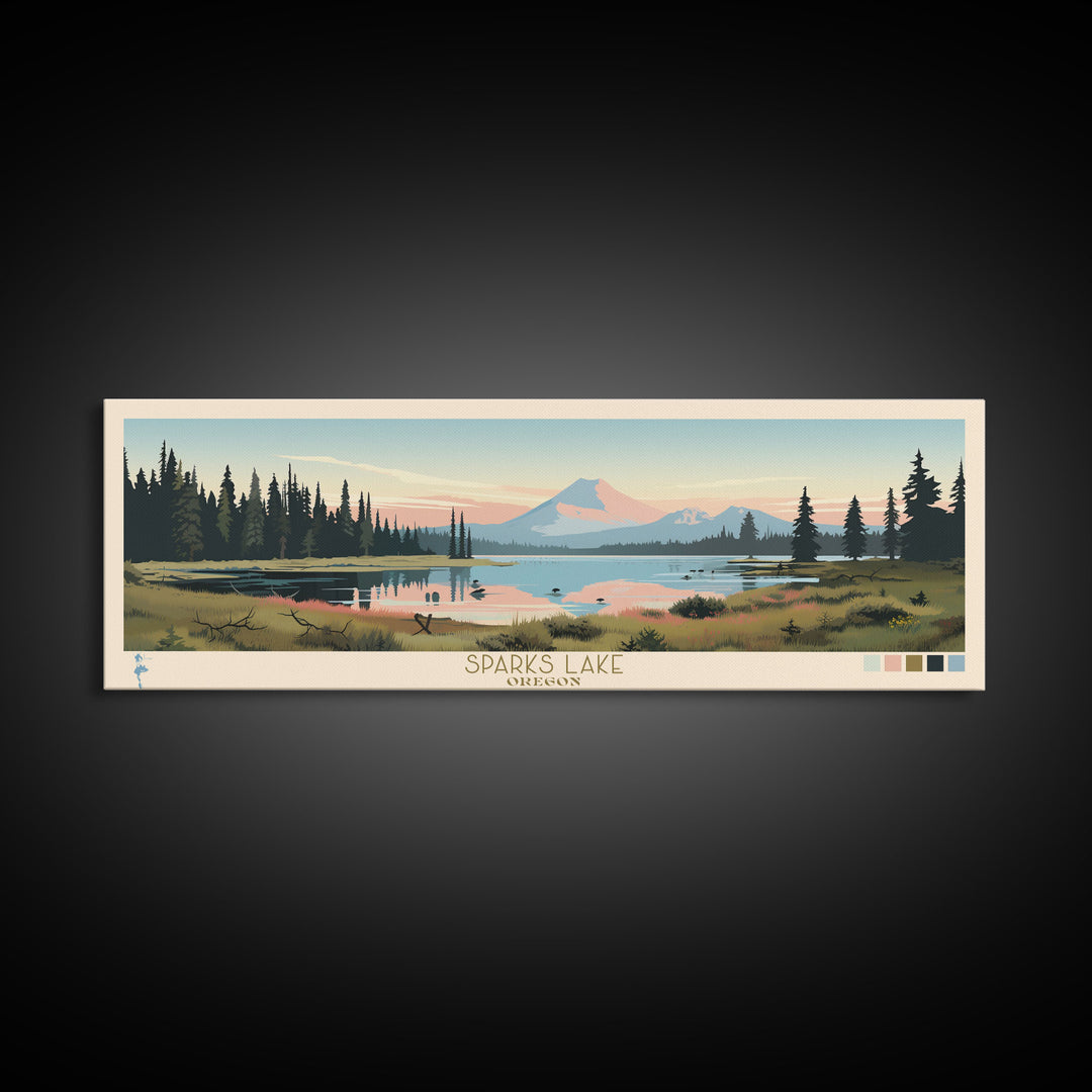 Sparks Lake, Oregon Framed Canvas Print, Lake House Decor, Midcentury Modern Art, Pop Art, Travel Poster, Bedroom Wall Art