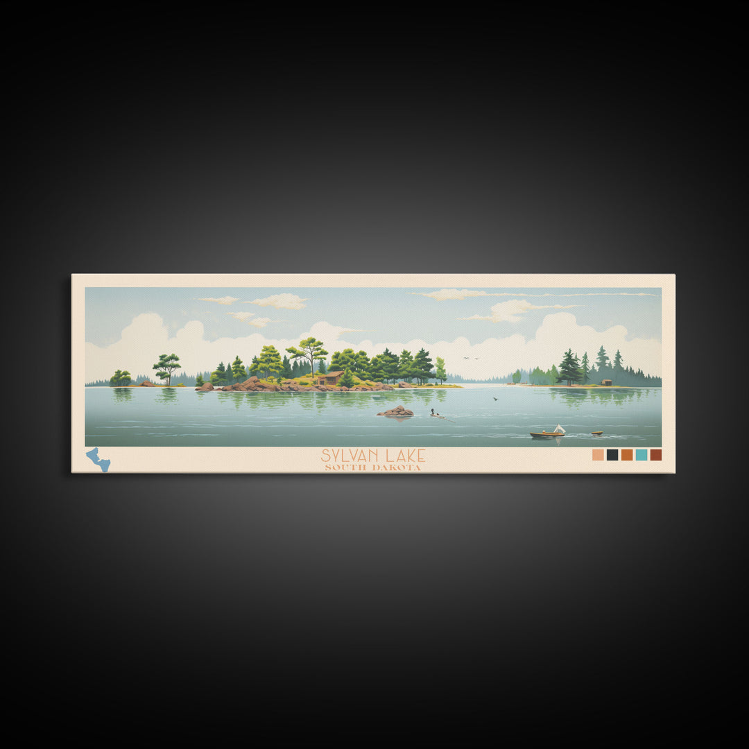 Sylvan Lake, South Dakota Framed Canvas Print, Lake House Decor, Midcentury Modern Art, Pop Art, Travel Poster, Bedroom Wall Art
