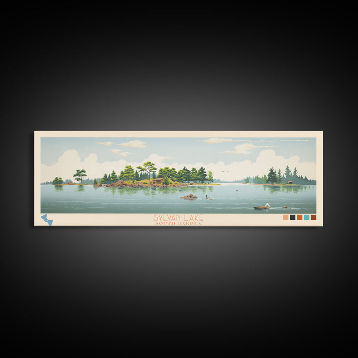 Sylvan Lake, South Dakota Framed Canvas Print, Lake House Decor, Midcentury Modern Art, Pop Art, Travel Poster, Bedroom Wall Art