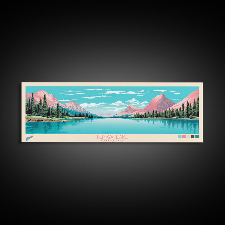 Tenaya Lake, California Framed Canvas Print, Lake House Decor, Midcentury Modern Art, Pop Art, Travel Poster, Living Room Wall Art